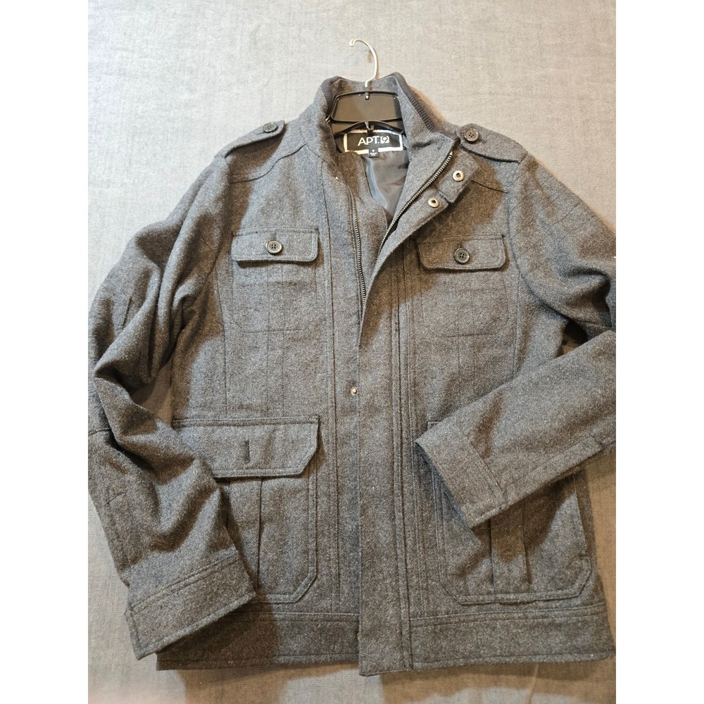 Apt 9 Jacket Mens Small Wool Blend Multi Pocket Military Style Field Coat Zip